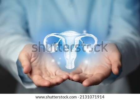 Reproductive system issues medical concept. Photo of female doctor, empty space. 