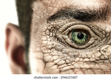 Reptilian humanoid. Reptiloid as science fiction character or reptilian conspiracy theory concept. 