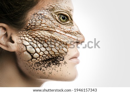 Reptilian humanoid. Reptiloid as science fiction character or reptilian conspiracy theory concept. 