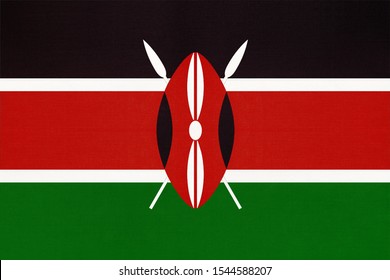 Republic Of Kenya National Fabric Flag, Textile Background. Symbol Of International World African Country. State Kenyan Official Sign.