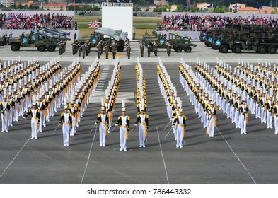 Republic Of Korea Military Cadets Are Saluting At The 65th Armed Forces Day Celebration Held In Seoul Airport, On October 1, 2013 