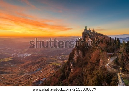 The Republic of San Marino with the second tower at dawn.