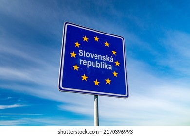 Republic of Slovakia border sign on Czech-Slovak border. - Shutterstock ID 2170396993