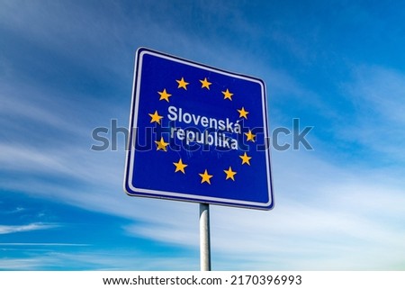 Republic of Slovakia border sign on Czech-Slovak border.