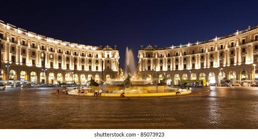 Republic Square in Rome at night. italy.