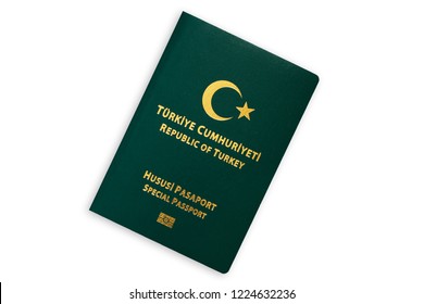 Republic Of Turkey Green Special Passport Isolated On White Background