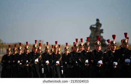 Republican Guards Of Honour From France Photographed Marching At Palace Of Versailles. 2022.