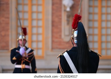 Republican Guards Of Honour From France Photographed Marching At Palace Of Versailles. 2022.