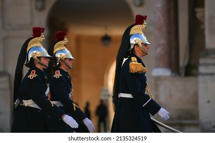 Republican Guards Of Honour From France Photographed Marching At Palace Of Versailles. 2022.