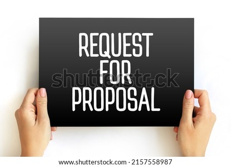 Request For Proposal - document that solicits proposal and made through a bidding process, text concept on card