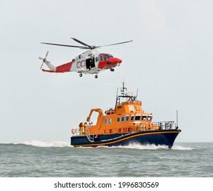 Rescue Boat With Rescue Helicopter