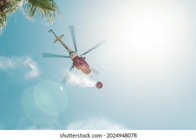 Rescue Helicopter Flying To Extinguish A Forest Fire In Turkey