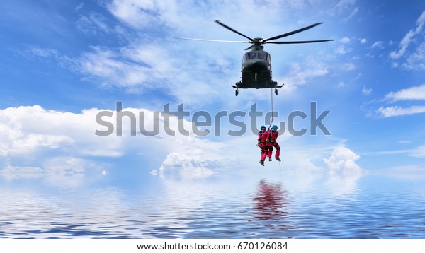 Rescue helicopter in\
mission sea rescue .