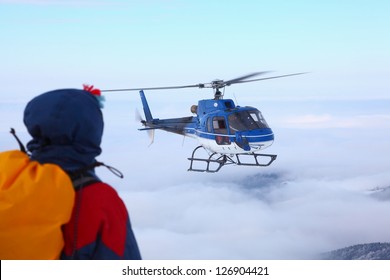 Rescue Helicopter And Rescue Party, Tarcu Mountains, Romania