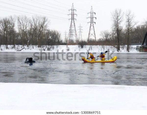Rescue of a men in the\
cold winter water
