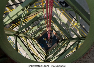 Rescue Team In Action Practicing The Confined Space , Rescuing Stranded In High-rise Buildings.