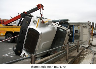 Rescue Truck Overturned Truck Against Pedestrian Stock Photo 18971770 ...