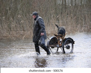 RescueMan rescue dog from flood
