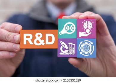 Research and Development Business Science Technology Concept. R and D innovation conceptual background typography design.
