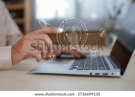 research geneticist using computer biotechnology lab . genetic engineer working with analysis dna software on laptop in the genetic laboratory 
