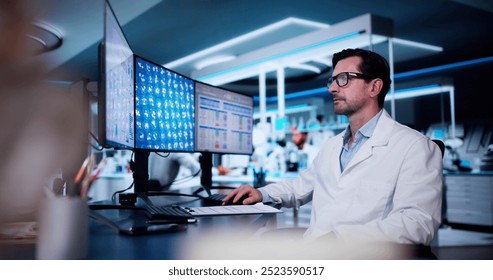 Research Lab Scientist Using Computer. Medical Science