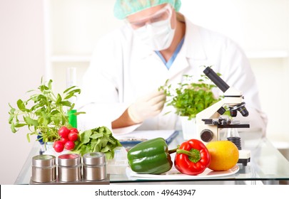 Researcher with GMO plants. Genetically modified organism or GEO here transgenic plant is an plant whose genetic material has been altered using genetic engineering techniques. Focus is on plants. - Powered by Shutterstock