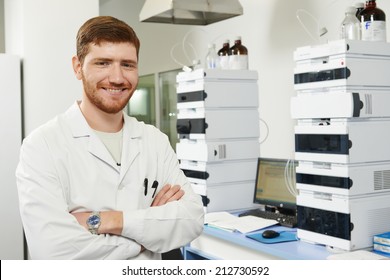 researcher man at scientific analysing work in chemistry laboratory