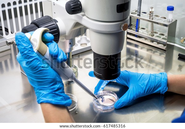 Researcher using microscope in laboratory, cancer\
research in modern lab. Medical test with pipette in clinic.\
Development of medicine, new drug. Scientific study of cancer,\
corona and monkeypox\
virus