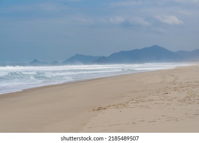 Reserva Beach, In Rio De Janeiro. Sunny Day With Some Clouds. Empty Beach.