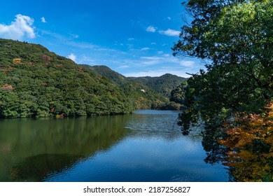 Reservoir Of A Straight Concrete Gravity Dam In Fukuoka City, JAPAN.