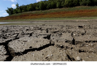 A Reservoir That Has Become Shallow Due To Drought In The Village Of Partizanskoye (Crimea, Crimean Peninsula).