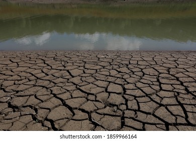 A Reservoir That Has Become Shallow Due To Drought In The Village Of Partizanskoye (Crimea, Crimean Peninsula).