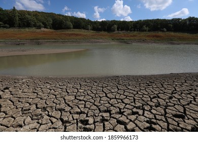 A Reservoir That Has Become Shallow Due To Drought In The Village Of Partizanskoye (Crimea, Crimean Peninsula).