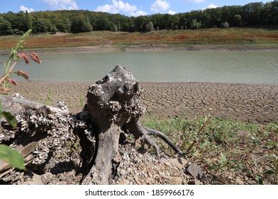 A Reservoir That Has Become Shallow Due To Drought In The Village Of Partizanskoye (Crimea, Crimean Peninsula).