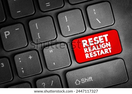 Reset Realign Restart text button on keyboard, concept background