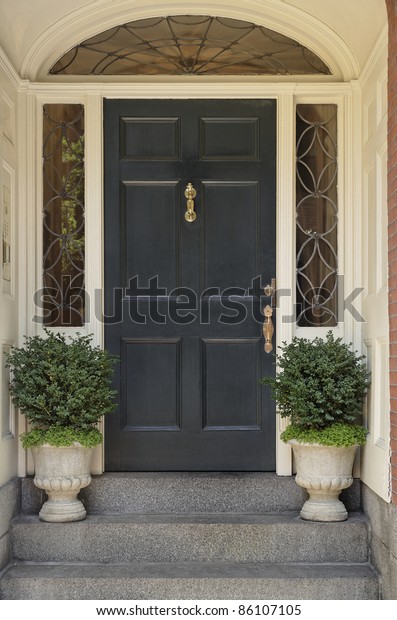 Residence Black Front Door Elegant Designs Stock Photo 86107105 ...