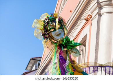 A Resident Of The French Quarter In New Orleans Decorates Their Home With Mardi Grad Colors