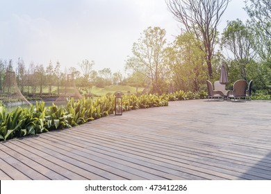 Residential Backyard Deck Overlooking Lawn 