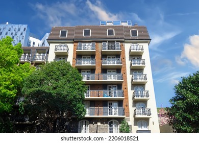 Residential And Commercial High Rise Apartment Building In Inner Melbourne Suburb VIC Australia.  Building Complex In Leafy Suburbia Great Urban Living High Density Suburban City 