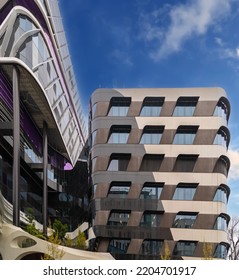 Residential And Commerical High Rise Apartment Building In Inner Melbourne Suburb VIC Australia. Residential And Commercial Building Complex In Leafy Suburbia. Urban Living High Density Suburban City 