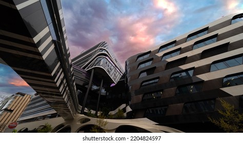 Residential And Commerical High Rise Apartment Building In Inner Melbourne Suburb VIC Australia. Residential And Commercial Building Complex In Leafy Suburbia. Urban Living High Density Suburban City 