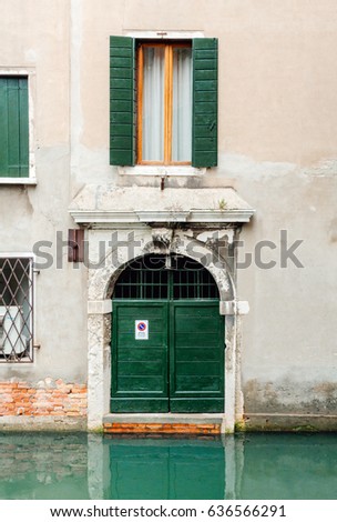 Residential Garage Door Window Venice Italy Stock Photo