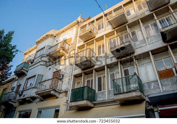 A residential house with balconies in  Ledras\
walking street, Nicosia city\
centre