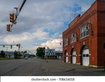 Residential House And Fire Station Building In Waterville, Maine, A Beautiful Small Town Of The New England Region Of The United States.