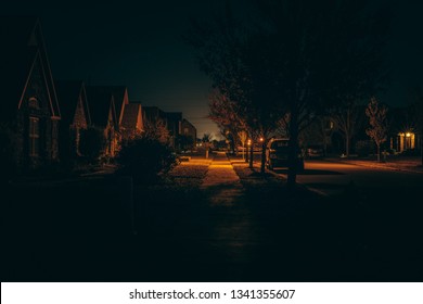 Residential Housing Neighborhood Street At Night In Bentonville Arkansas