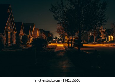 Residential Housing Neighborhood Street At Night In Bentonville Arkansas
