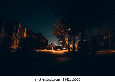 Residential Housing Neighborhood Street At Night In Bentonville Arkansas