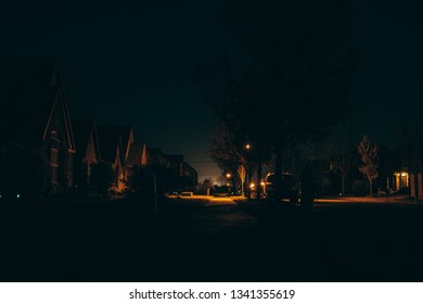 Residential Housing Neighborhood Street At Night In Bentonville Arkansas