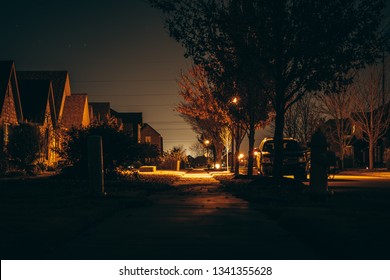 Residential Housing Neighborhood Street At Night In Bentonville Arkansas