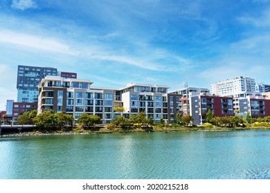 Residential mid-rise and high-rise apartment buildings on waterfront of Mission Creek Channel in San Francisco, California - Powered by Shutterstock